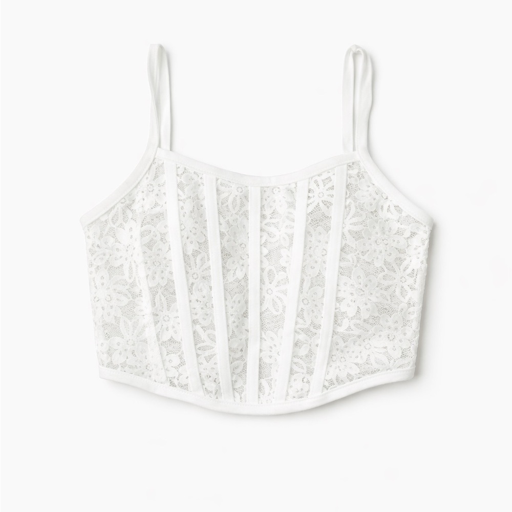 SHEIN White Lace Corset Bustier Top XS Floral Lace